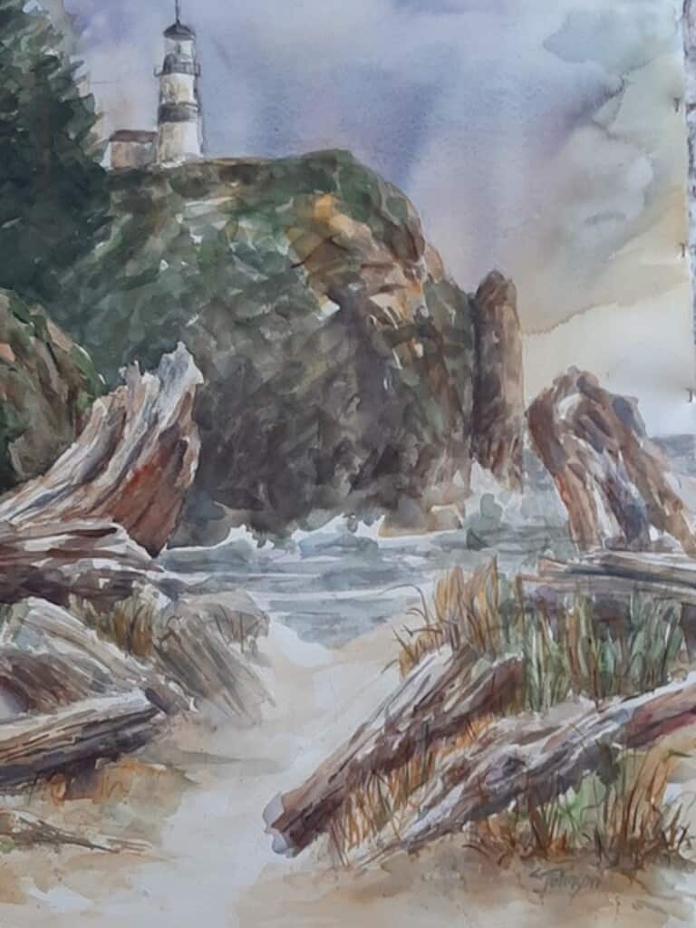 A seascape watercolor by painter Cathie Johnson