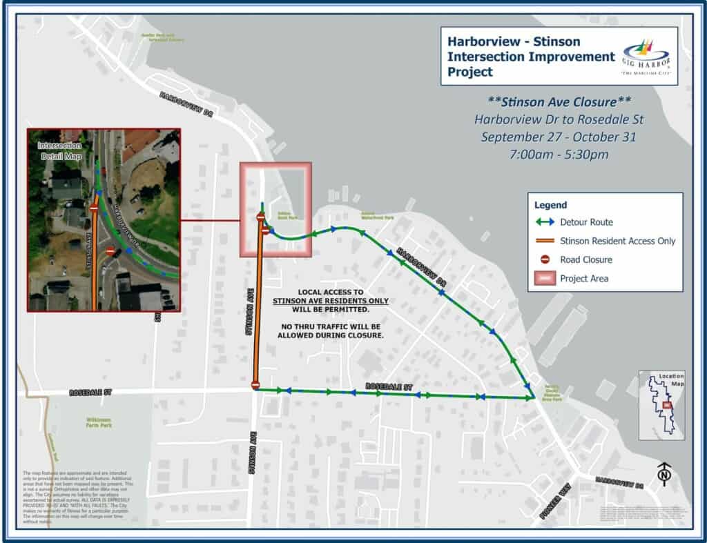 A detour map shows a route via Rosedale Street to get around the closure