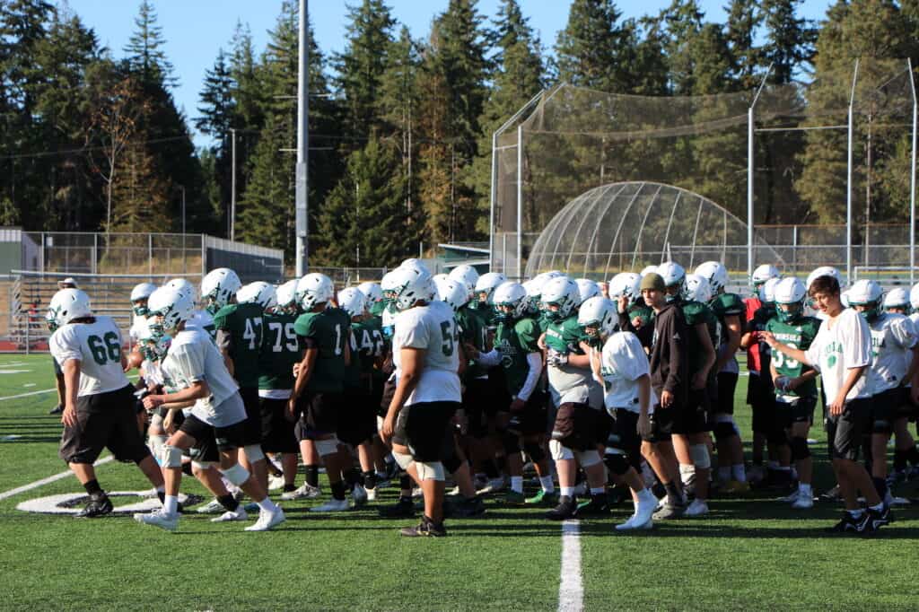 The Peninsula Seahawks football team practices for its season-opening game Sept. 3 against Bellevue.