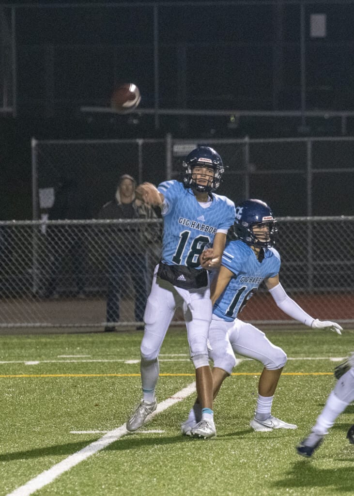 Gig Harbor's Will Landram tosses a pass.