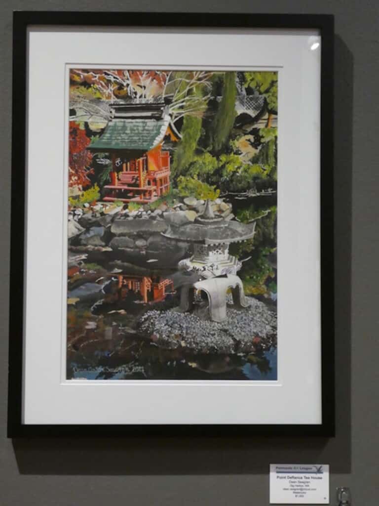 “Point Defiance Teahouse” by Gig Harbor artist Dean Seagren won the Ebb Tide Gallery award. He’ll have a month-long show the gallery as part of his prize.
