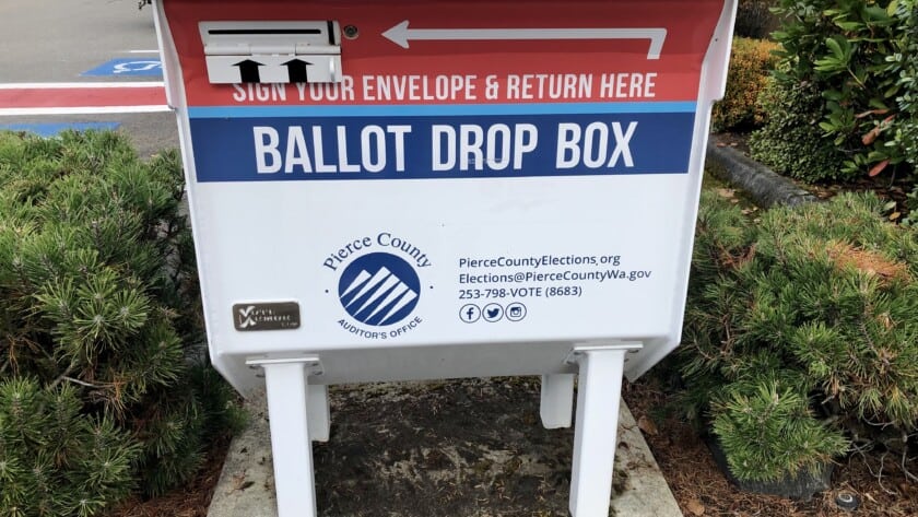 Picture of a ballot drop box at the Gig Harbor fire station