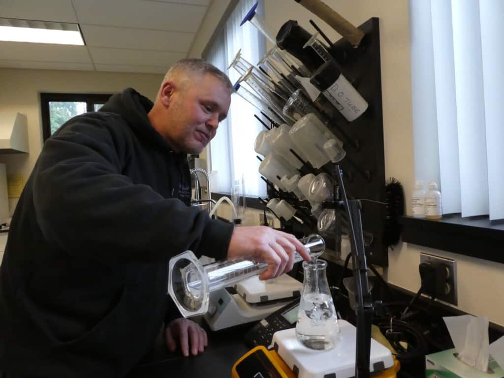 Senior Plant Operator tests the water chemistry every day.