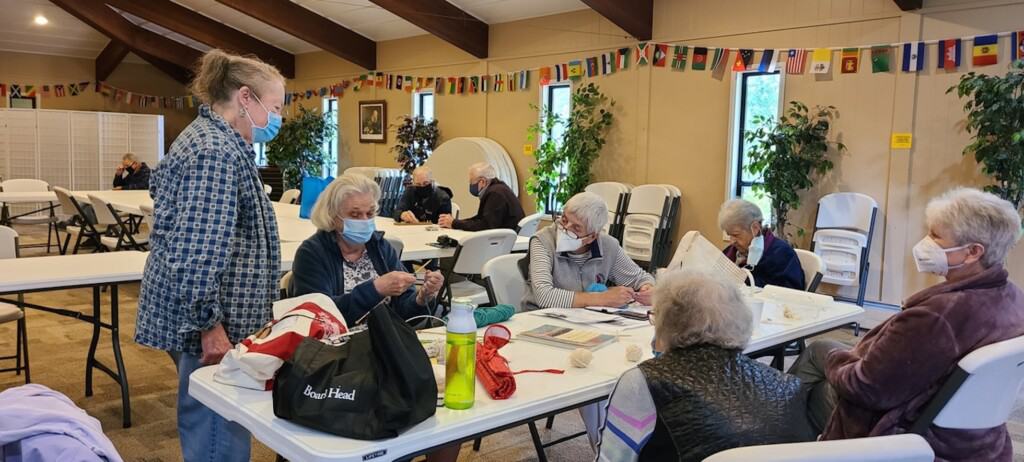 A group of knitters gets together every Wednesday at the Senior Center.