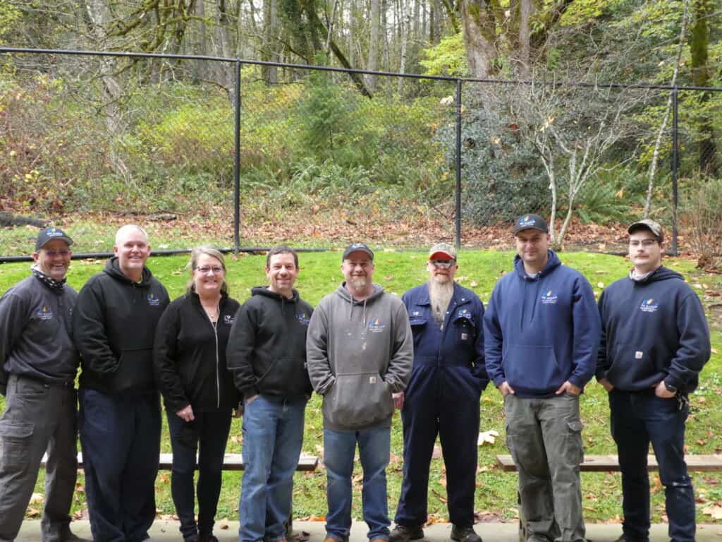 The wastewater treatment plant team (left-to-right):  Darrell Winans, Jim Landon, Nancy Nayer, Chuck Roy, Tye Davis, Lawrence Washburn, Tyler Ellingboe, Robert Hahn and not pictured Brian Fletcher