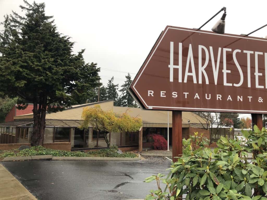 The closed Harvester Restaurant