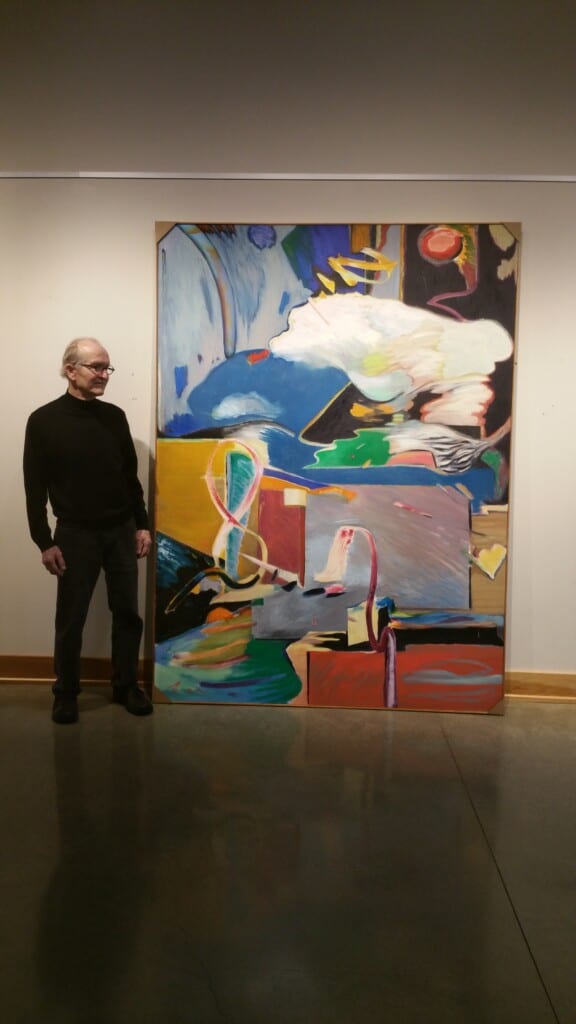 Bill Turner with Birdland acrylic painting