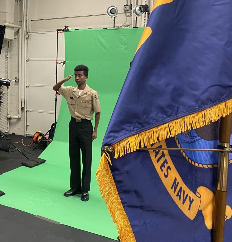 A cadet in Peninsula School District’s NJROTC/NNDCC program is photographed on picture day, Monday, at Peninsula High School.