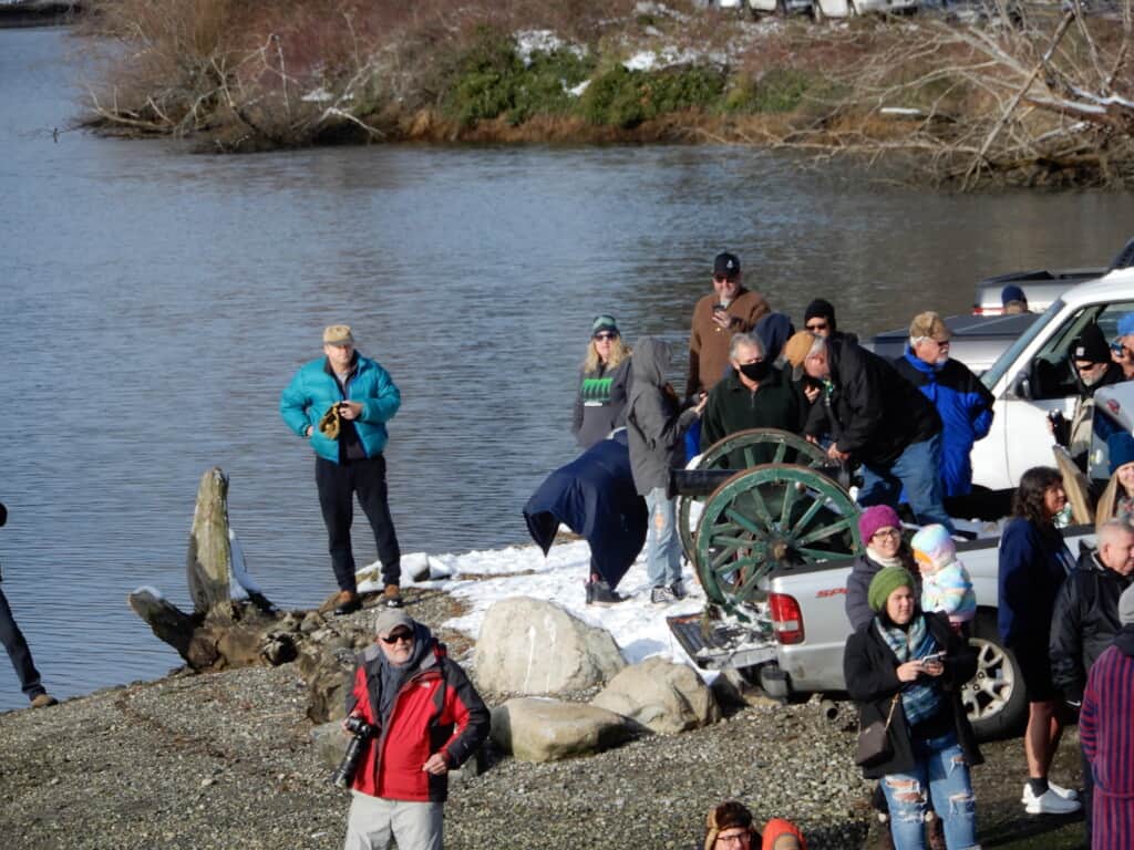 Readying the cannon for the shot at high noon — the official start of the Olalla Polar Bear Plunge.