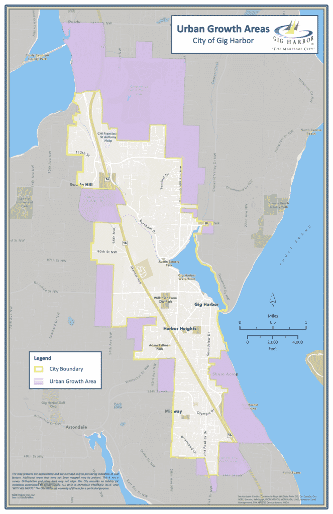 Map of Gig Harbor city limits and urban growth area.