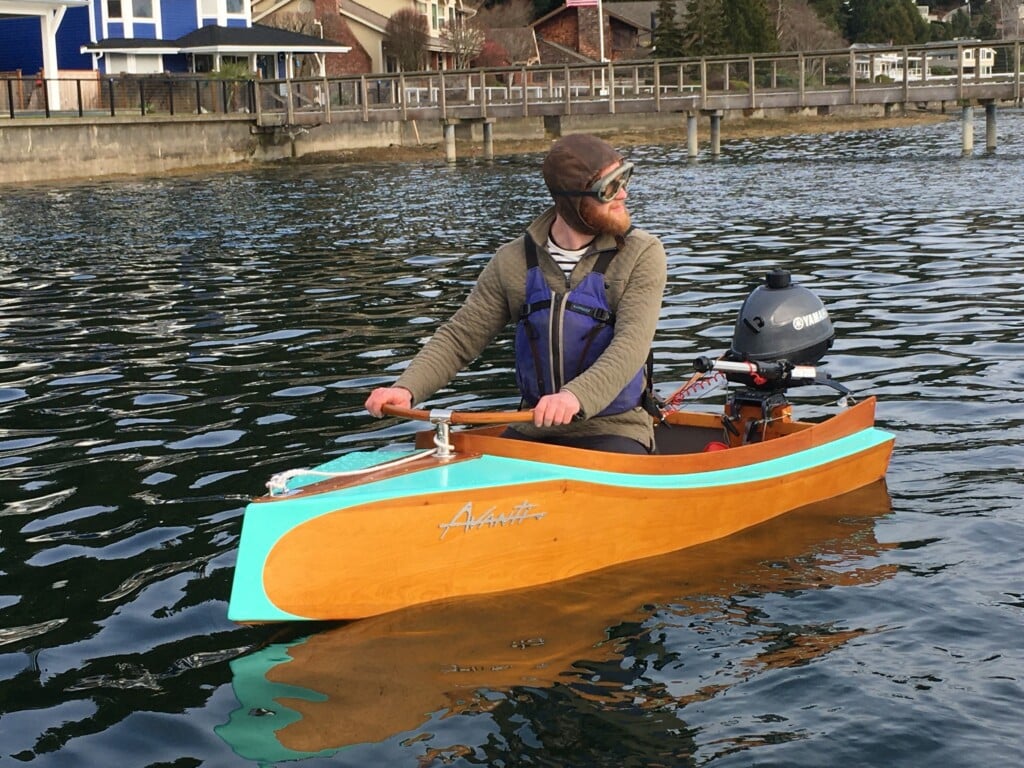 Local boat builder-designer Riley Hall takes Avanti out for a spin around the harbor.