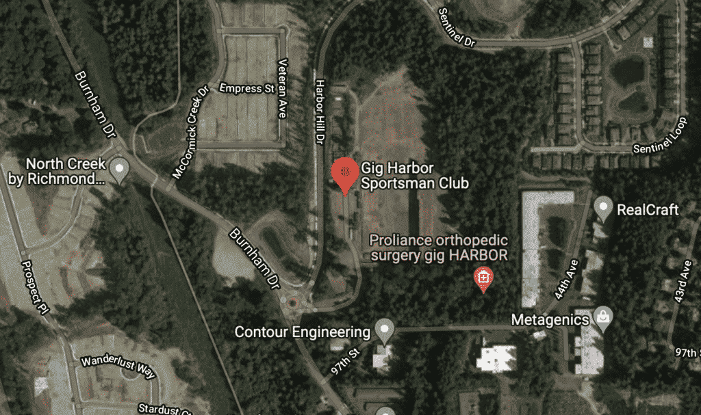 Aerial map of area around Gig Harbor Sportsman's Club.