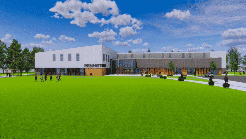 Sketch of PenMet Parks' future community recreation center looking from the south.