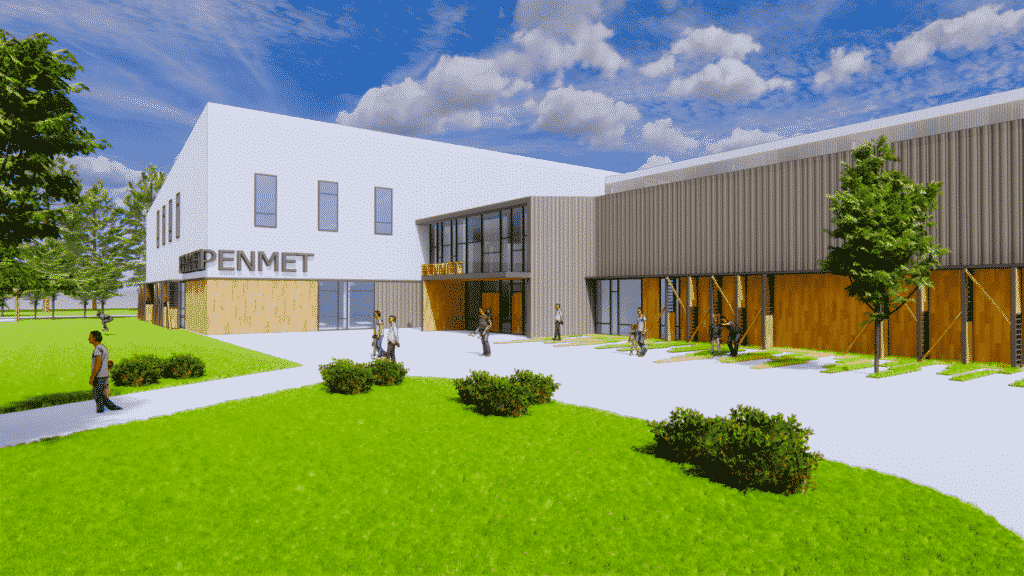 Sketch of the front entrance to the PenMet community recreation center.