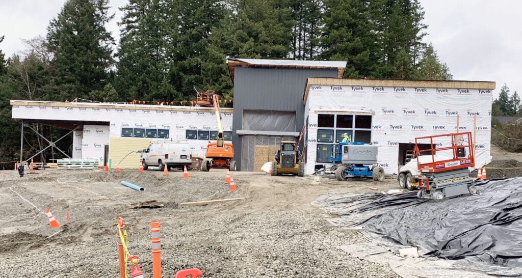 The new building for Gig Harbor Peninsula FISH Food Bank takes shape a few hundred feet away from the old building.