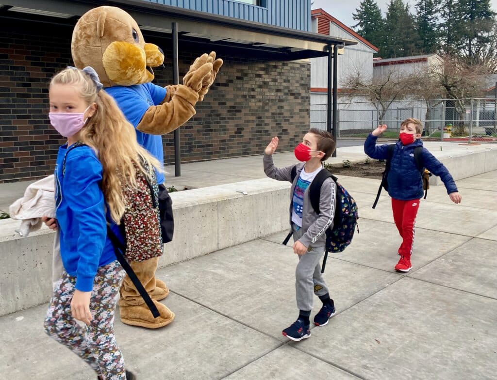 Students at Artondale Elementary on Nov. 22, 2021, wear masks in compliance with the state’s school mask mandate. The state’s indoor mask mandate will expire March 12, 2022, including in schools.