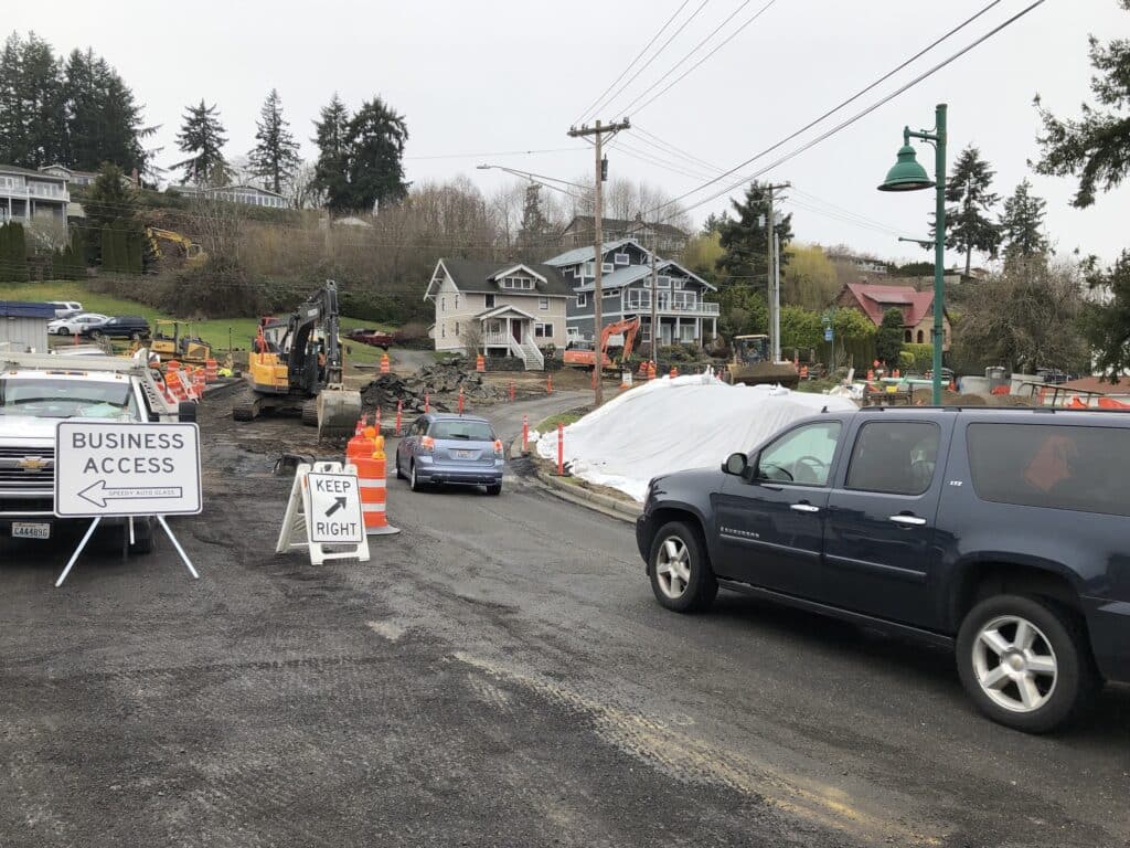 Work continues on the Harborview-Stinson roundabout.