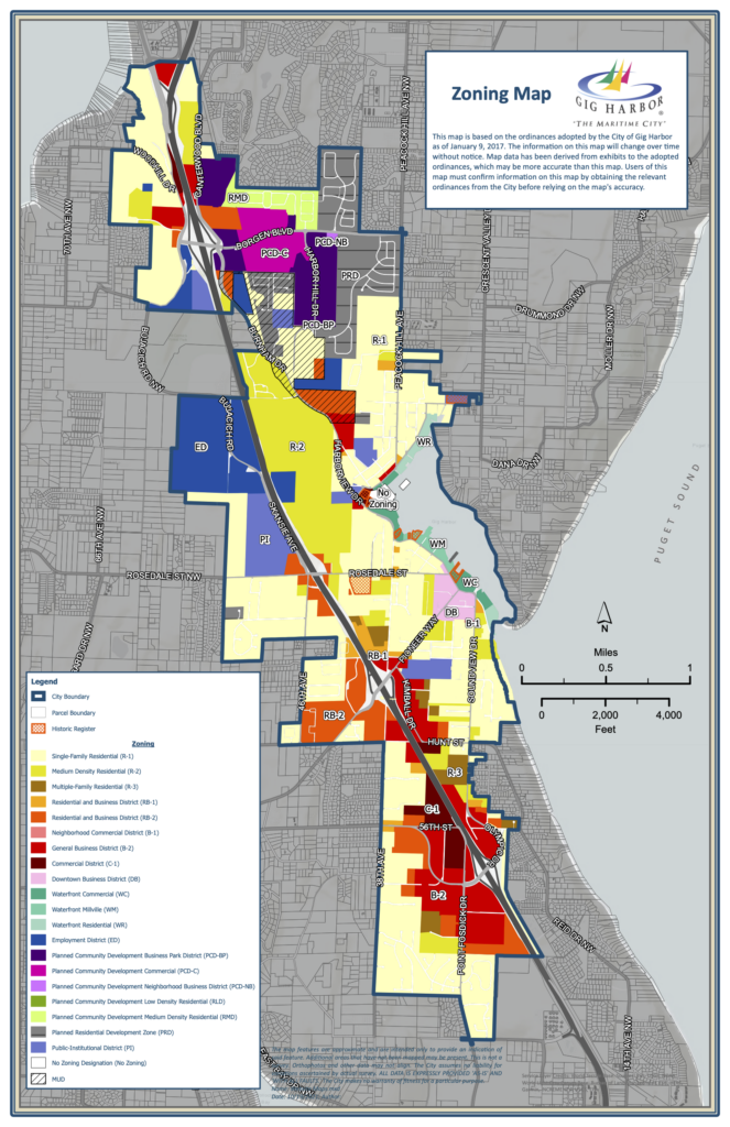 The Bujacich employment distric is the large blue one-third of the way down on the left of the zoning map..
