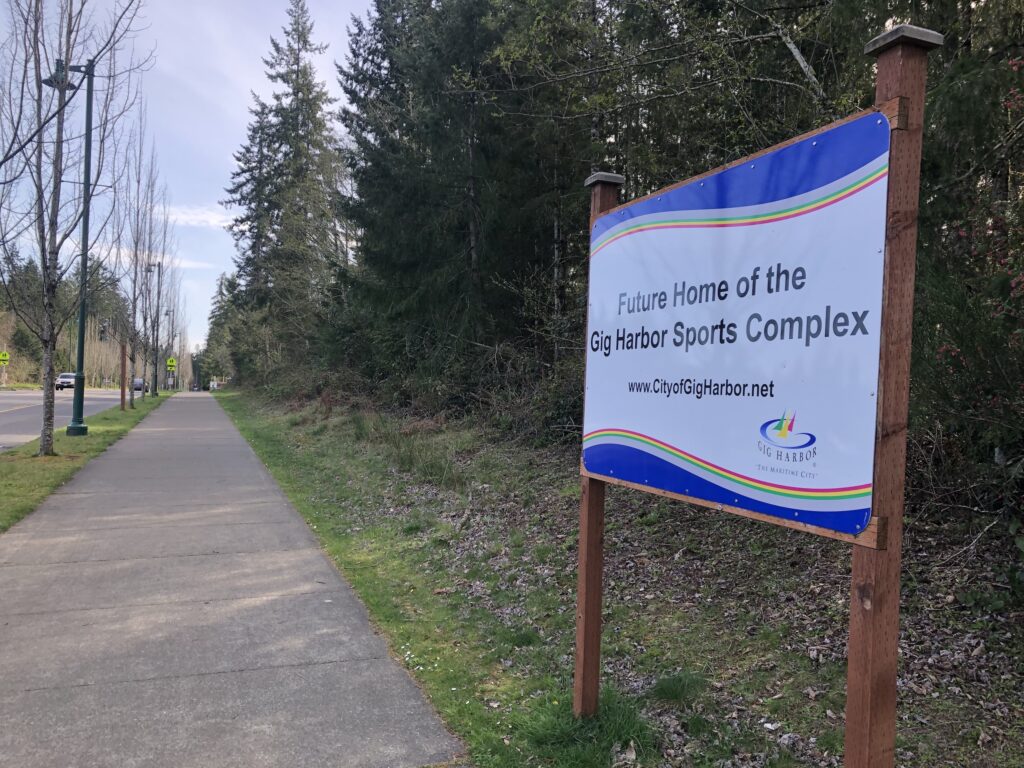 Sign stating future home of Gig Harbor sports complex