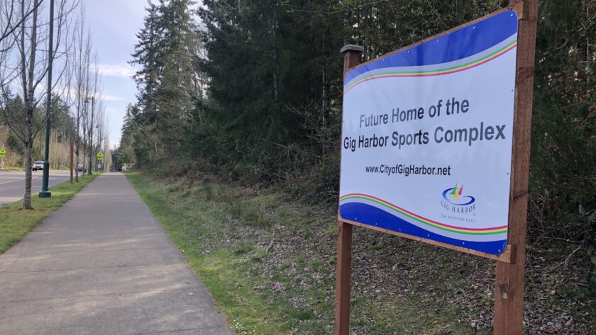 Sign stating future home of Gig Harbor sports complex