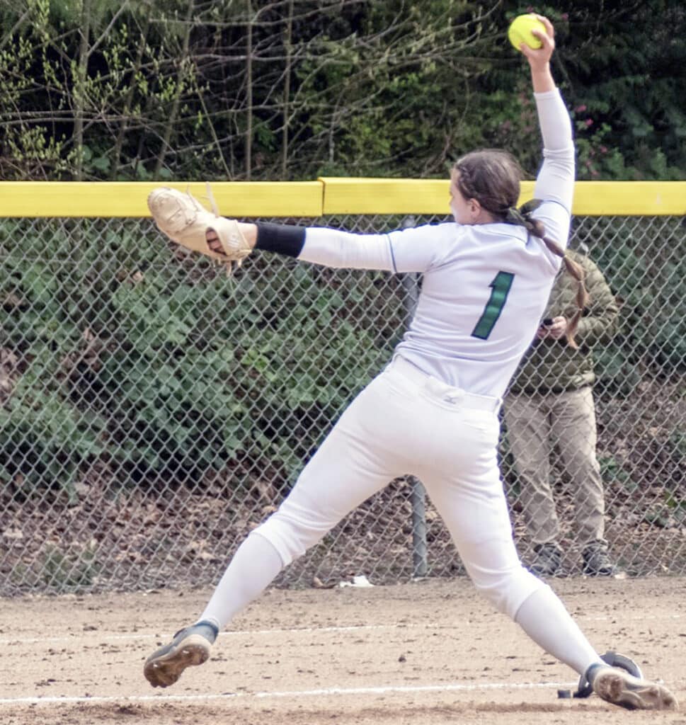 Peninsula's Alli Kimball threw back-to-back perfect games against Central Kitsap, retiring 42 consecutive Cougars.