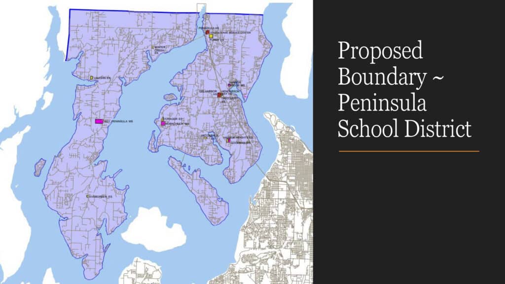 A map from Harbor History Museum executive director Stephanie Lile's presentation shows the boundaries of a proposed cultural arts district. The boundaries would mirror those of the Peninsula School District.