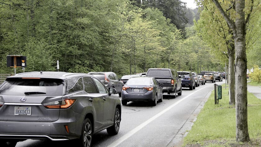 Roundabouts have been statistically proven to reduce traffic congestion, though people stuck in backups like this one on Borgen Boulevard on May 19 might find that hard to believe.