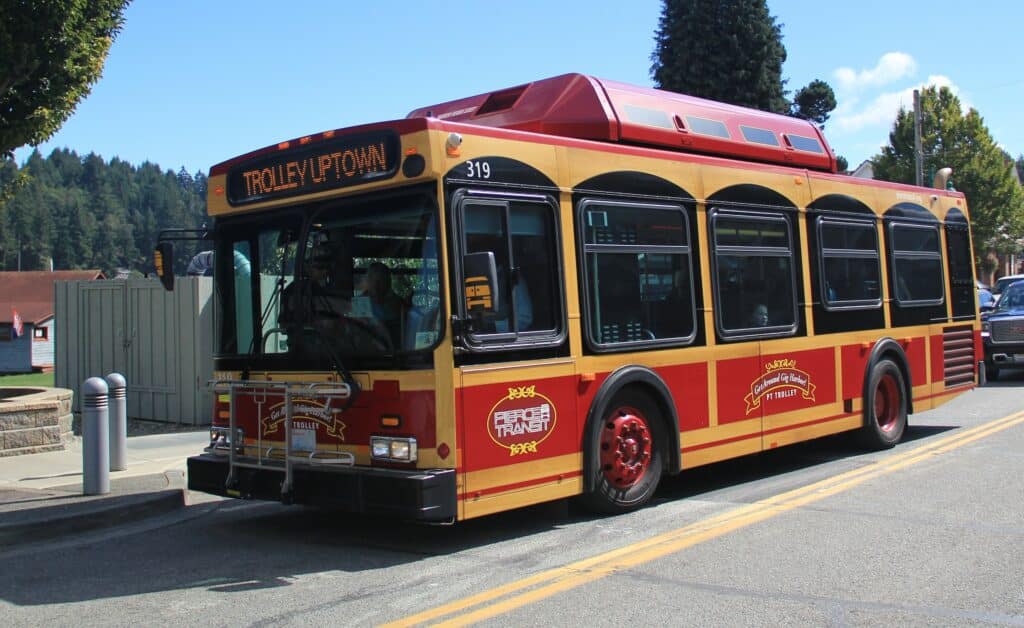 Bus wrapped to look like trolley