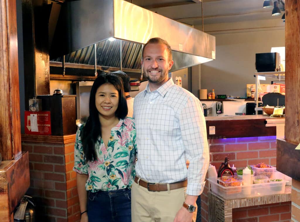 Chonnipa Katnitee and Andrew Schnur in their new restaurant, Gig Harbor Thai Cuisine.