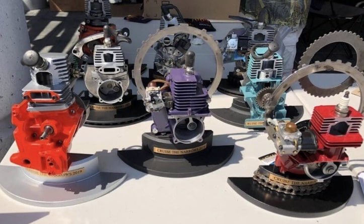 Trophies made out of engine parts
