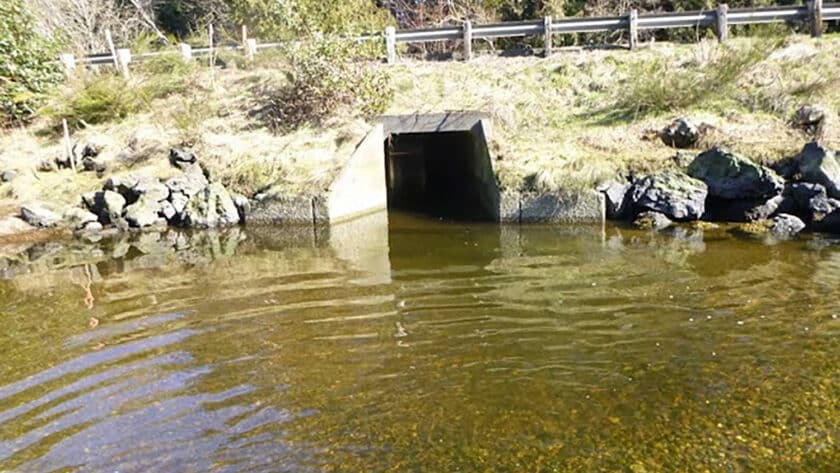 Culvert taking Purdy Creek under the Highway 302 spur.