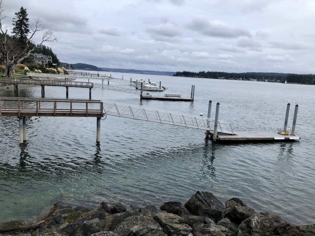 Docks on Hales Pass on the east side of the Fox Island bridge.