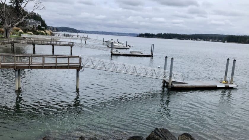 Docks on Hales Pass on the east side of the Fox Island bridge.