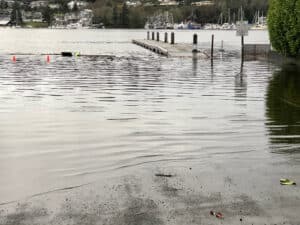 A boat launch is almost entirely flooded by king tide on Tuesday, Dec. 27, 2022.
