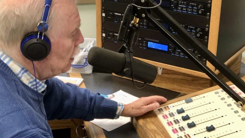 Denny Dale broadcasts his 1,000th show Monday, April 3, from the radio studio at Peninsula High.