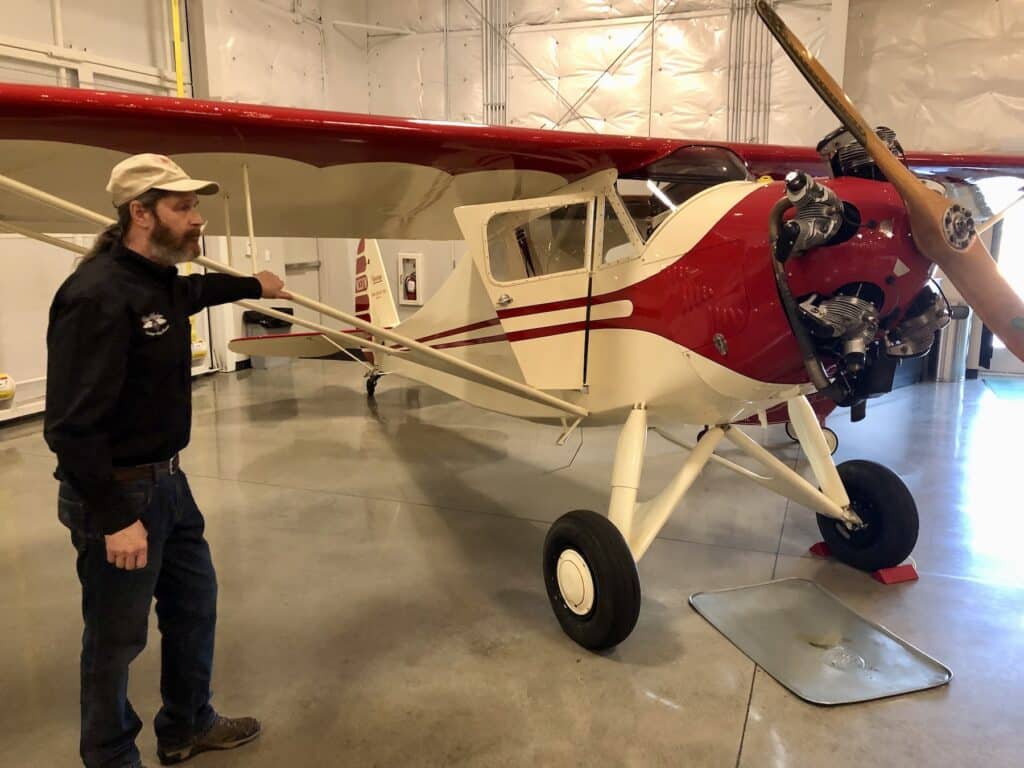 Bob Johnson, the primary renovator, talks about the museum's latest addition, a 1930 Monocoupe 90.