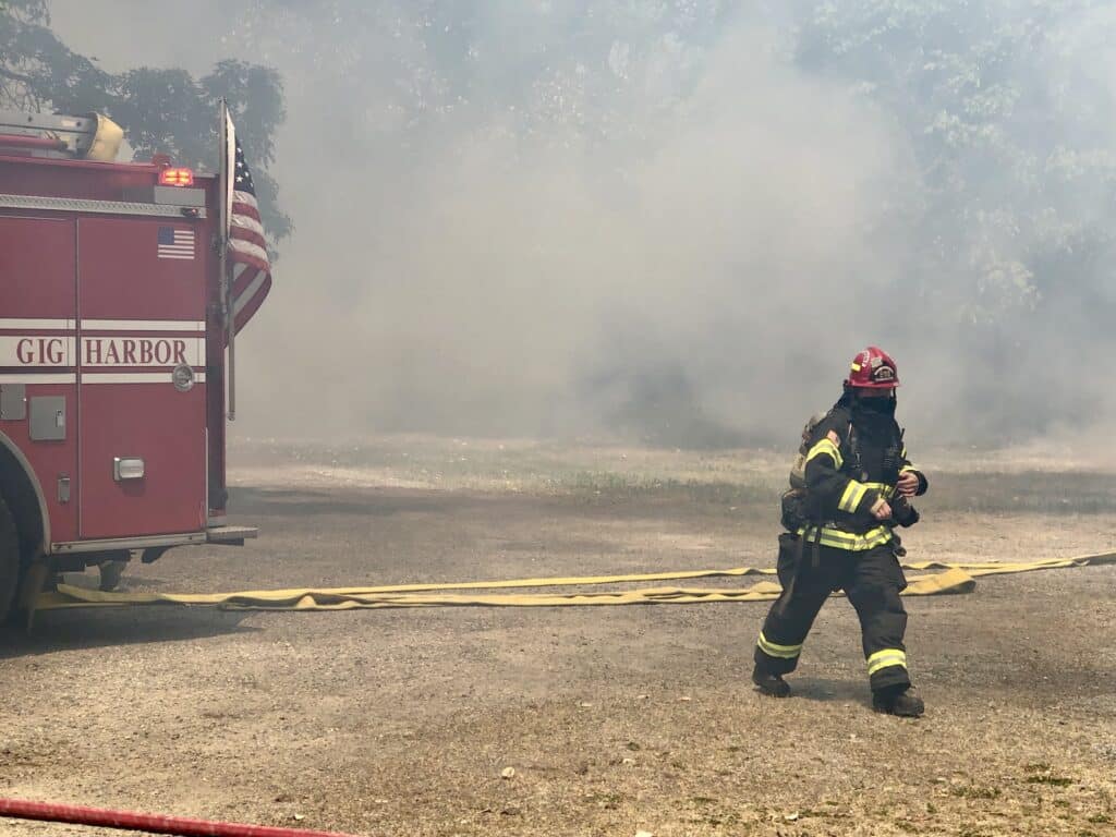 The smoke was thick at Peninsula Lutheran Church.