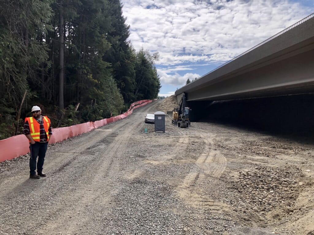 At Highway 16, the creek runs through a pipe 40 feet under the new bridge. A big, natural valley will be dug out and planted for the new stream.