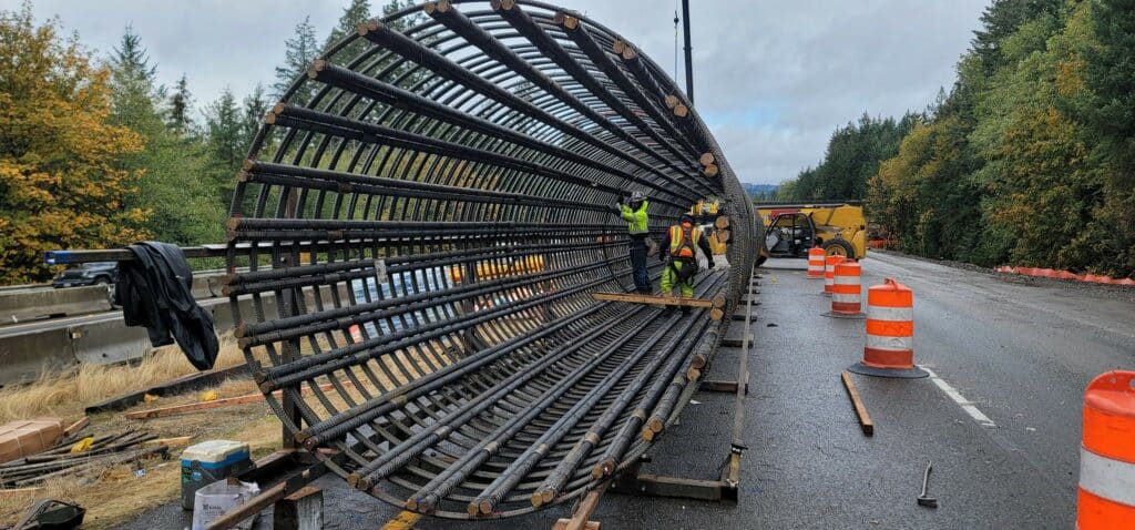 Shafts were poured 40 feet into the ground to support the bridge.