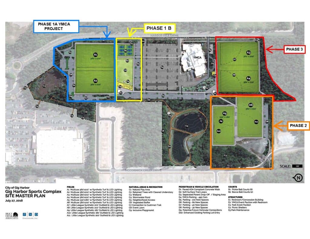 View of all phases of the sports complex.