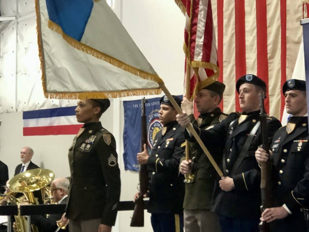 The the 201st Expeditionary Military Intelligence Brigade color guard posted and retired the colors.