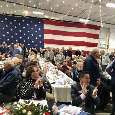 Vietnam veterans stand for recognition at the 2023 Gig Harbor Veterans Day celebration. Photo by Ed Friedrich