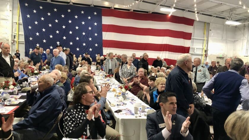 Vietnam veterans stand for recognition at the 2023 Gig Harbor Veterans Day celebration. Photo by Ed Friedrich