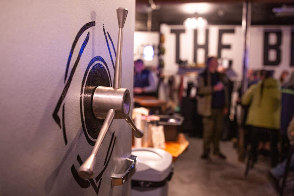 The tavern's namesake, the old KeyBank vault. The bank vault's safe deposit boxes made way for beer and beverages when it was converted into a refrigerator.