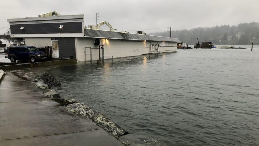 Burley Lagoon at base of shopping center wall in Purdy.