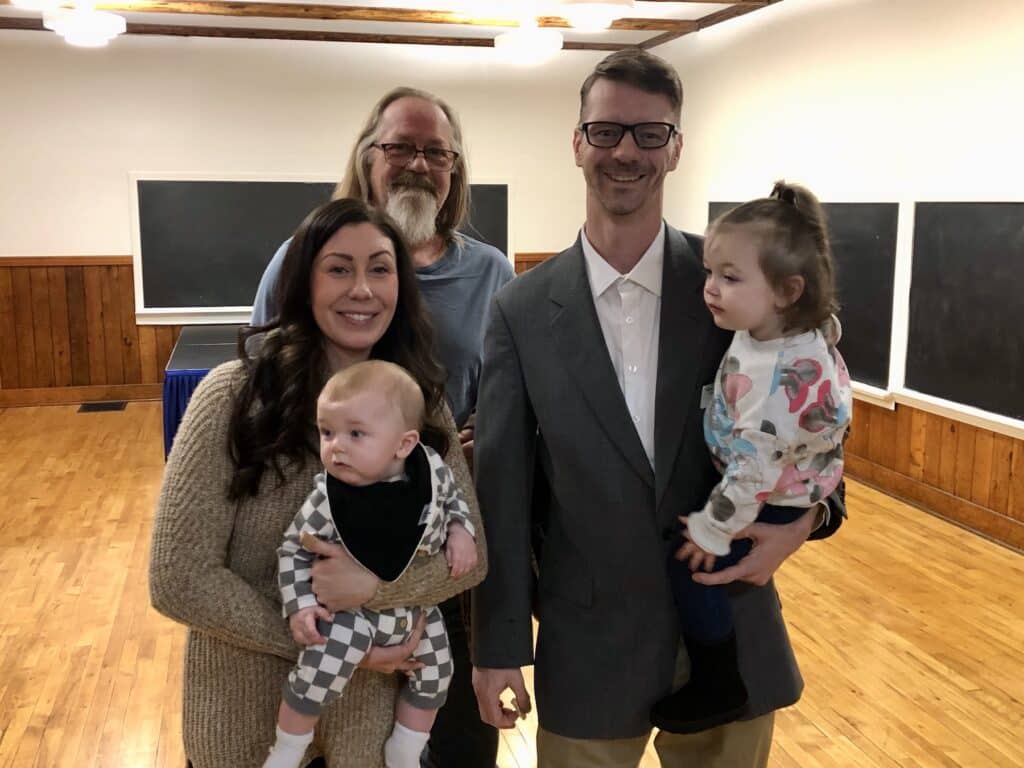 New commissioner Billy Sehmel with wife Lana, kids Isla Sue, 20 months, and William Stephen, 6 months, and father Bill Sr.