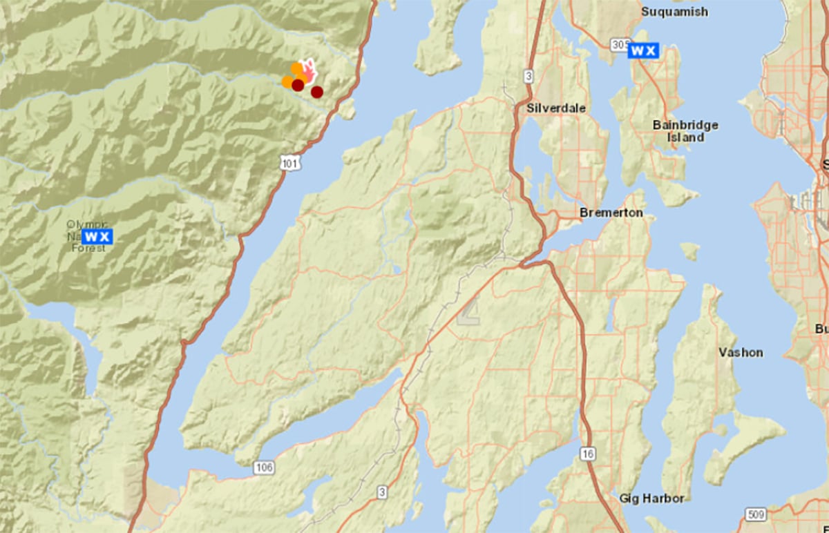 Wildfire burning on Olympic Peninsula, but air quality is still OK here