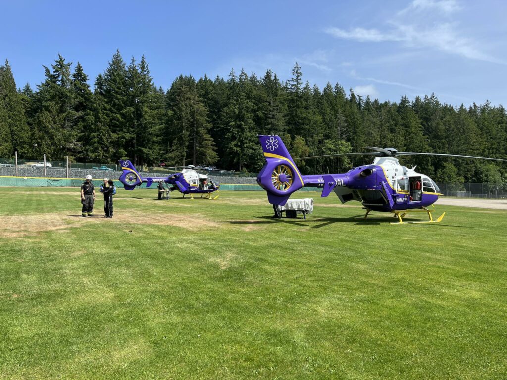 Two Cenex employees were burned and flown to a hospital from the Peninsula High baseball field.