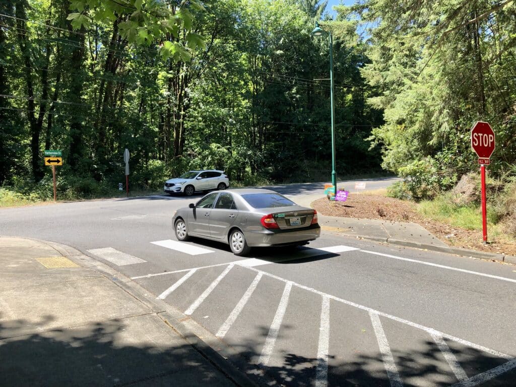 The three-way stop at the intersection of Harborview Drive and Austin Street could become a roundabout.
